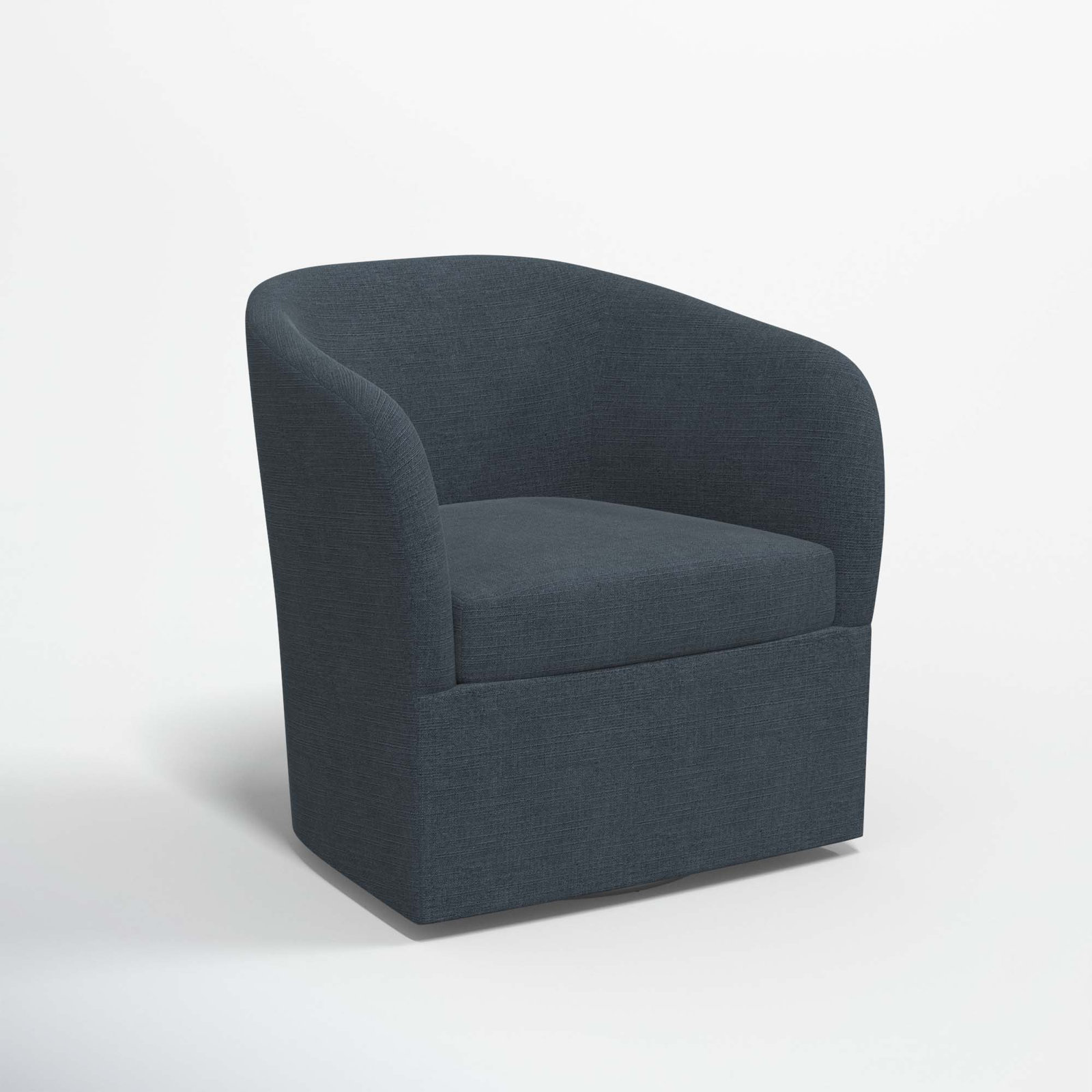 Lesia Upholstered Swivel Barrel Chair, Classic Navy Linen