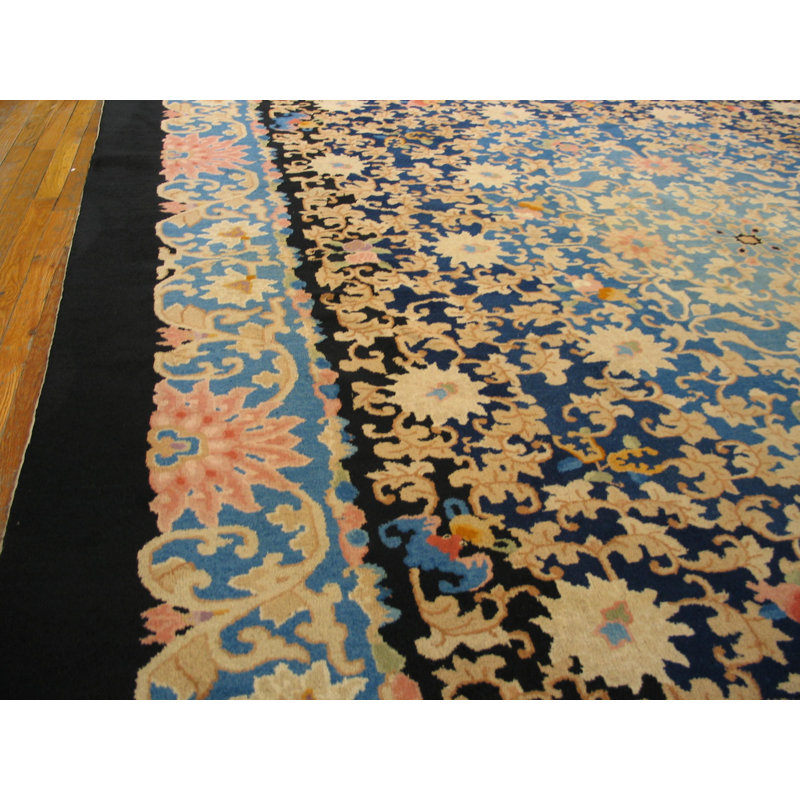 Tapis art antique chinois à motif floral bleu sur bleu