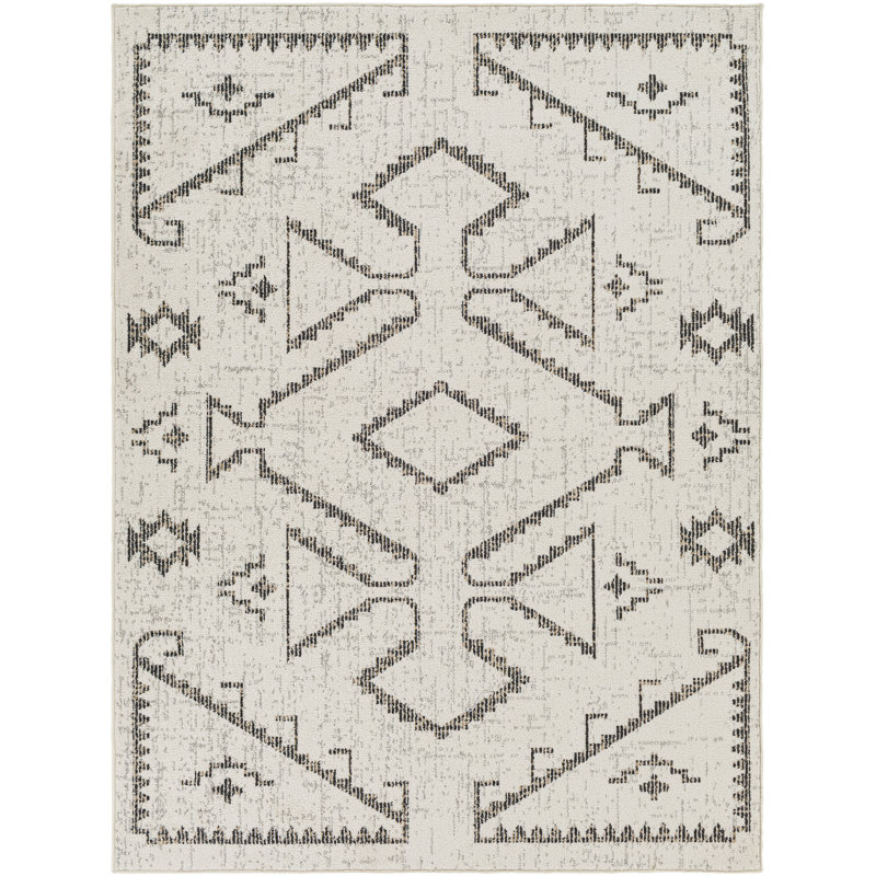 Grayland Geometric Machine Woven Area Rug in Cream/Brown, Rectangle 7'10" x 10'