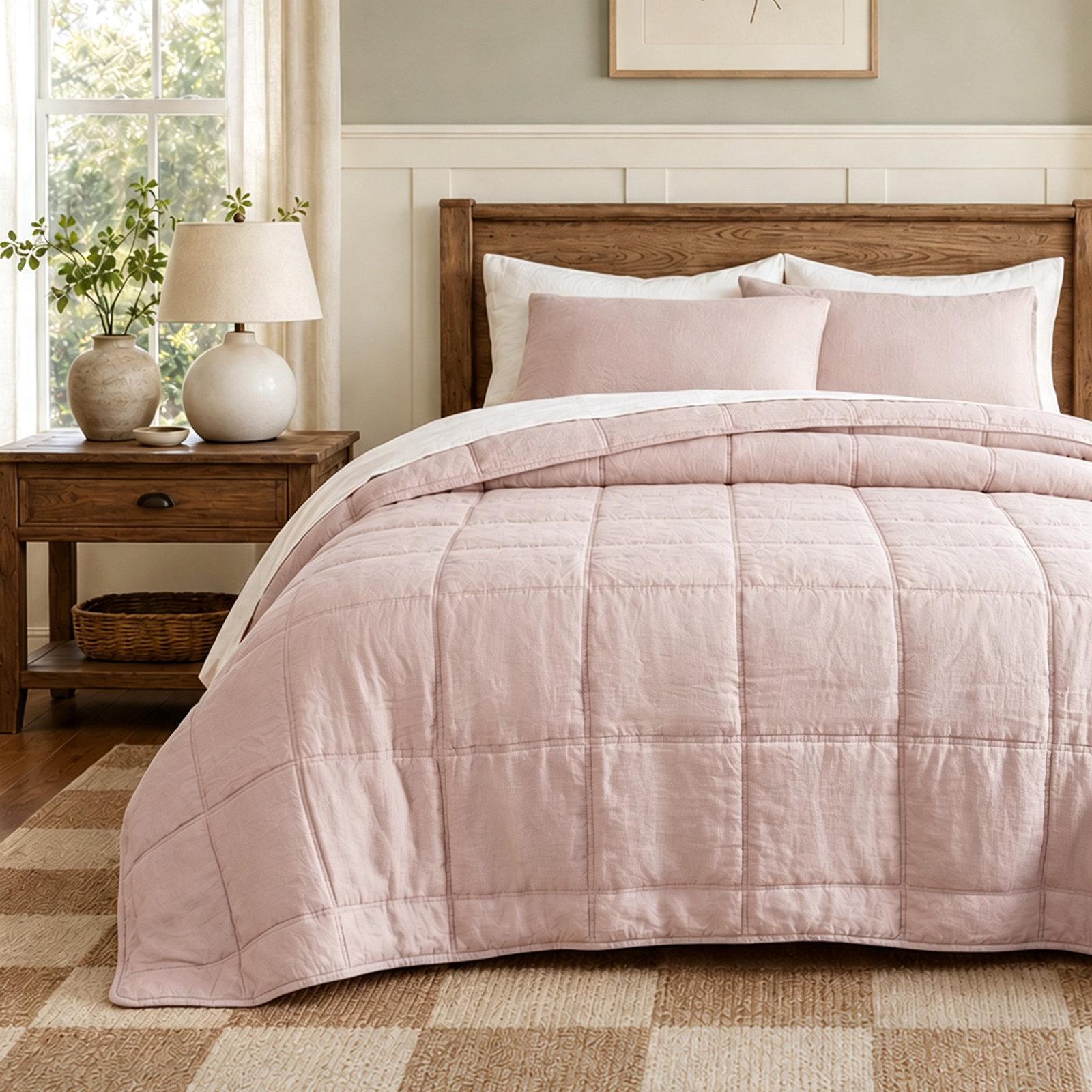 Bedding, King Comforter + 2 King Shams, Misty Rose