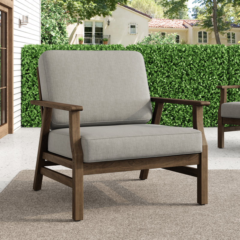Keegan Solid Teak Wood Outdoor Lounge Chairs With Cushions, Brown, Light Camel
