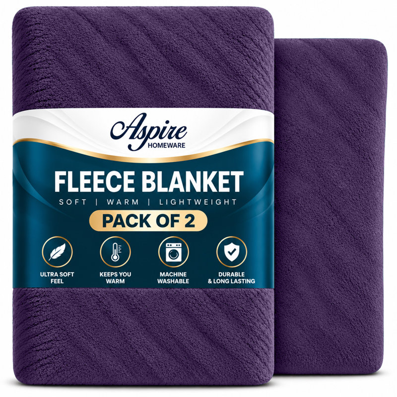 Aspire Homeware Purple Fleece Blanket, King (200cm Width X 240cm Length)