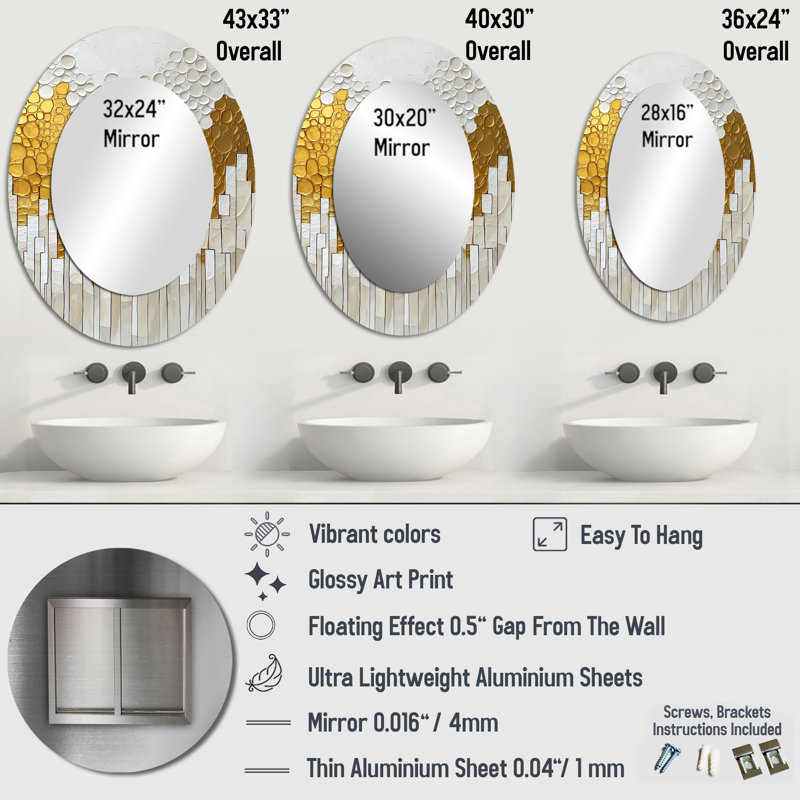 Biochimie de Golden Pure Balance I - Miroir mural ovale moderne, 43" x 33"