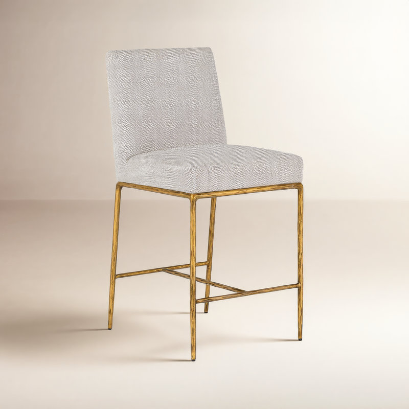 Northbrook Upholstered Counter Stool with Metal Frame, Off White