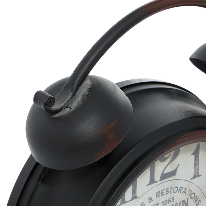 Metal Decorative Clock with Bell Style Top, Antique Black, 13" H x 10" W x 4" D