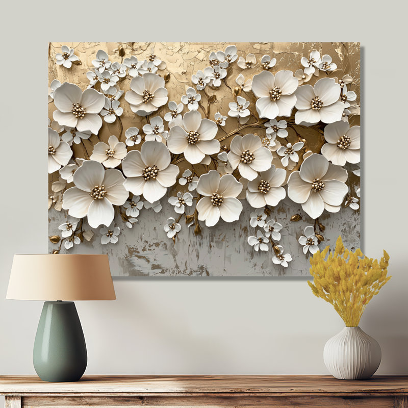 Crème fleur d'hortensias II - impression d'hortensias sur métal, H 12 po x l 20 po