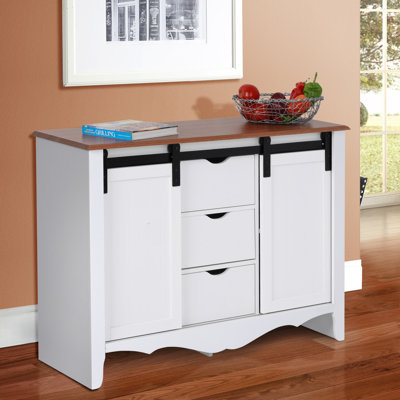 OS Home And Office Furniture Model E8E32F59460E40E9A3F24B5F46C3F4A3 Countryside Barn Door Buffet With Two Sliding Barn Doors And Three Drawers