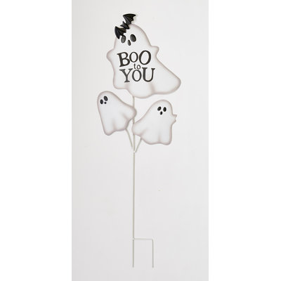 35" Friendly Metal Boo To You Sign Halloween Ghost Yard Stake