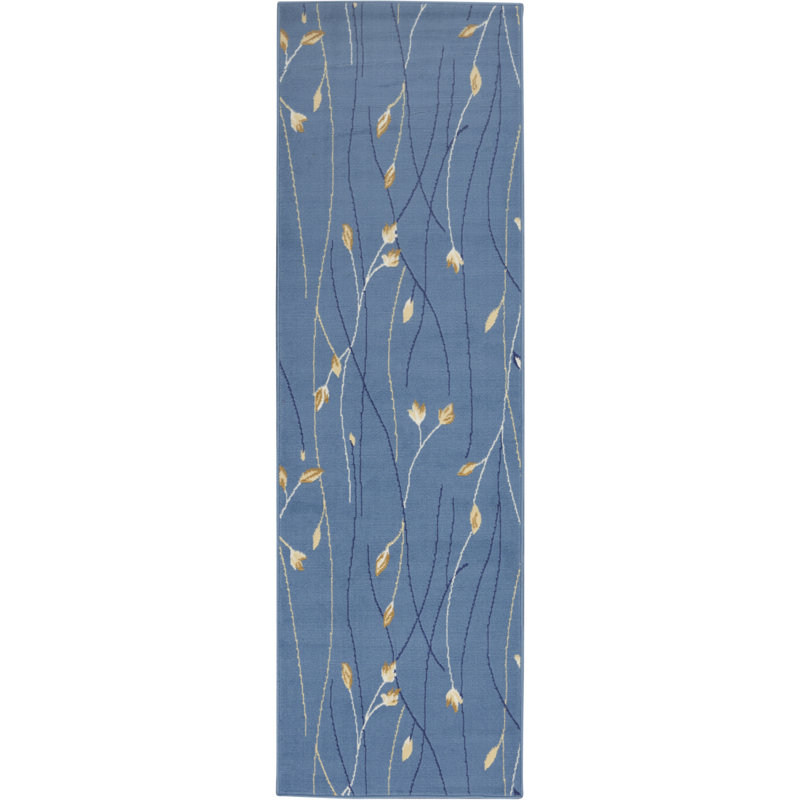 Tapis bleu Bo Botanical Eclectic, Tapis de couloir 2 pi 3 po x 7 pi 6 po