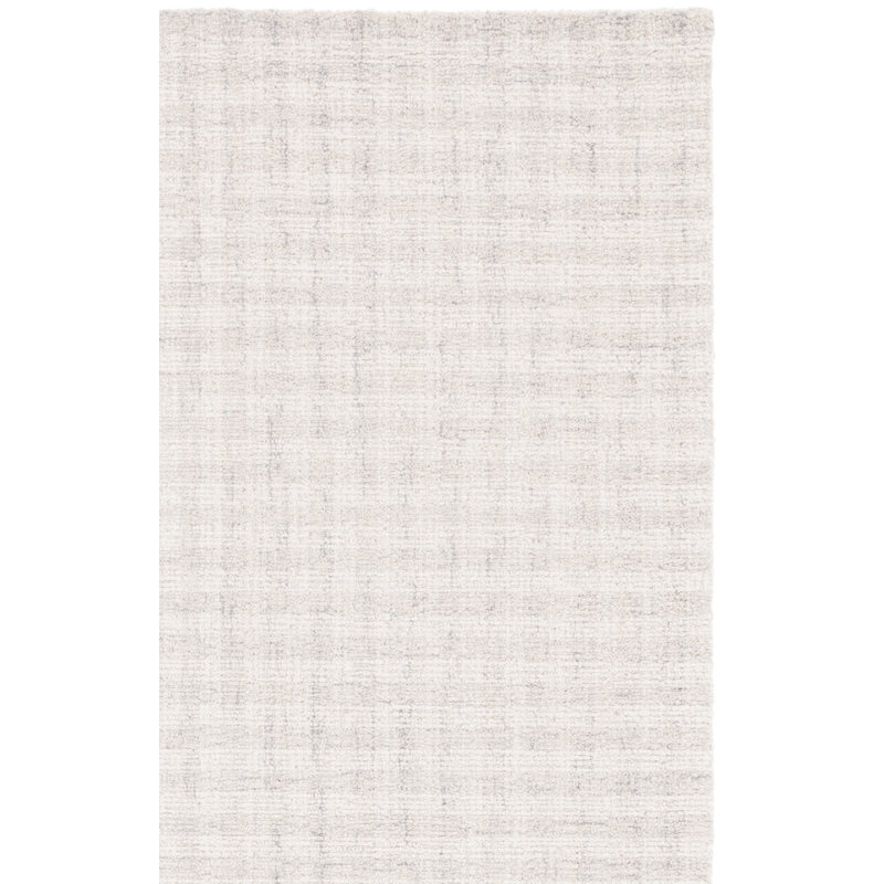 Tapis en laine / coton touffeté à la main ébène gris clair / ivoire, Rectangulaire 8 pi x 10 pi