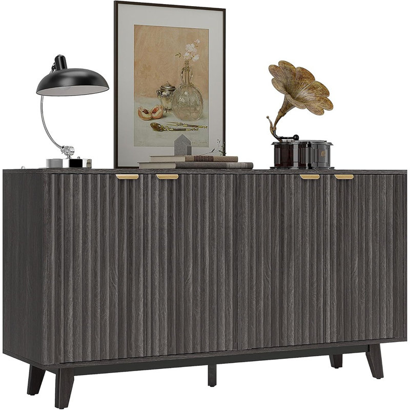 Buffet 55 "à lattes cannelées, console moderne, gris foncé
