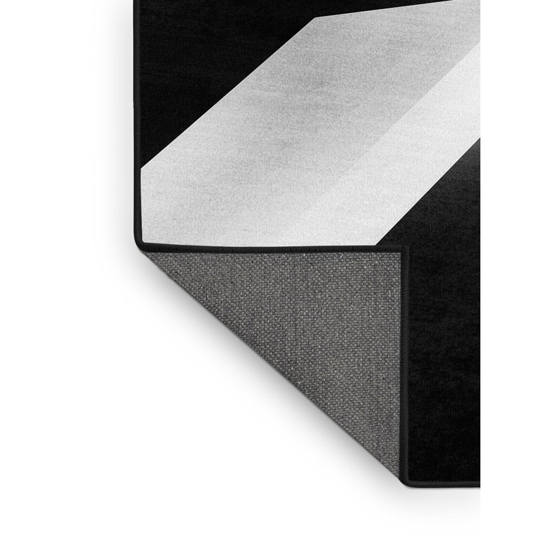 Tapis doux et moelleux à motif géométrique moderne et contemporain Havertown - reliure noire, 6 po de diamètre
