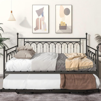 Rackers Twin Steel Metal Day Bed with Pop Up Trundle And Storage Bag by Red Barrel Studio