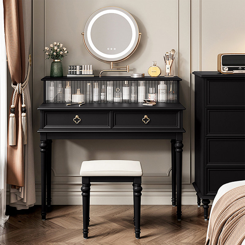 Coiffeuse de maquillage avec miroir lumineux, 2 tiroirs, 1 chaise