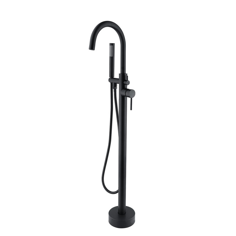 Robinet de baignoire autoportant à poignée simple 44 7/8 po avec douche à main 44, Noir mat