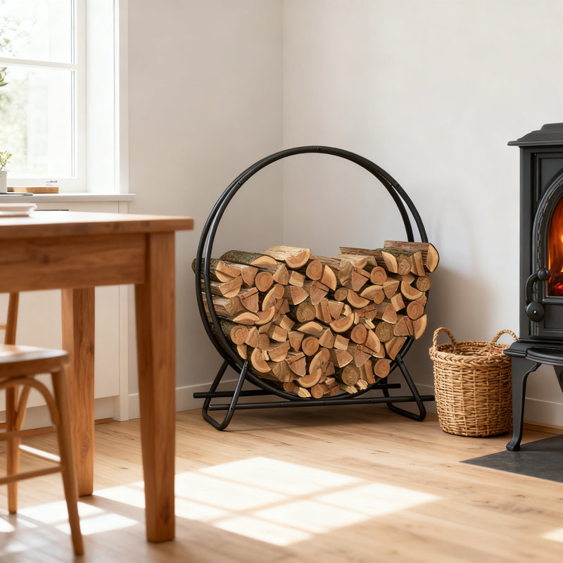 Support à bois de chauffage en acier robuste avec conception circulaire pour le rangement du bois de chauffage intérieur et extérieur, support à bûches durable pour foyer, patio et cour arrière