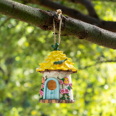 9"H Garden Resin Birdhouse with Roof,Yellow