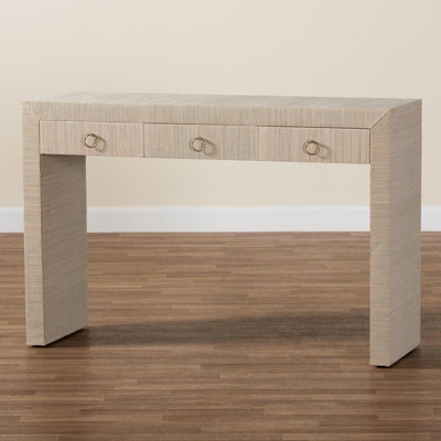 Bali & Pari Cielo Bohemian Woven Natural Grasscloth 3-Drawer Console Table