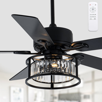 Ventilateur de plafond moderne en cristal de 132 cm avec lumière et télécommande, 6 vitesses réversible, grand ventilateur de plafond industriel pour salon