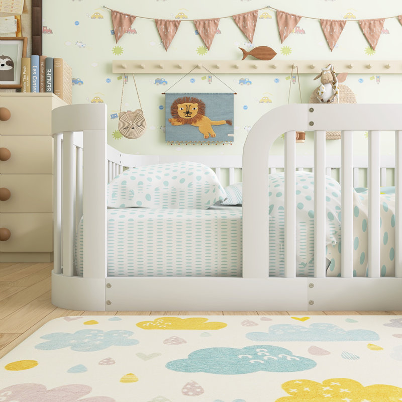 Structure de lit en bois avec clôture, Lit double, White