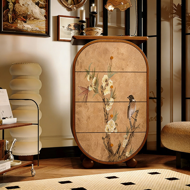 Armoire de vestibule 4 tiroirs Luxe Floral, Noyer