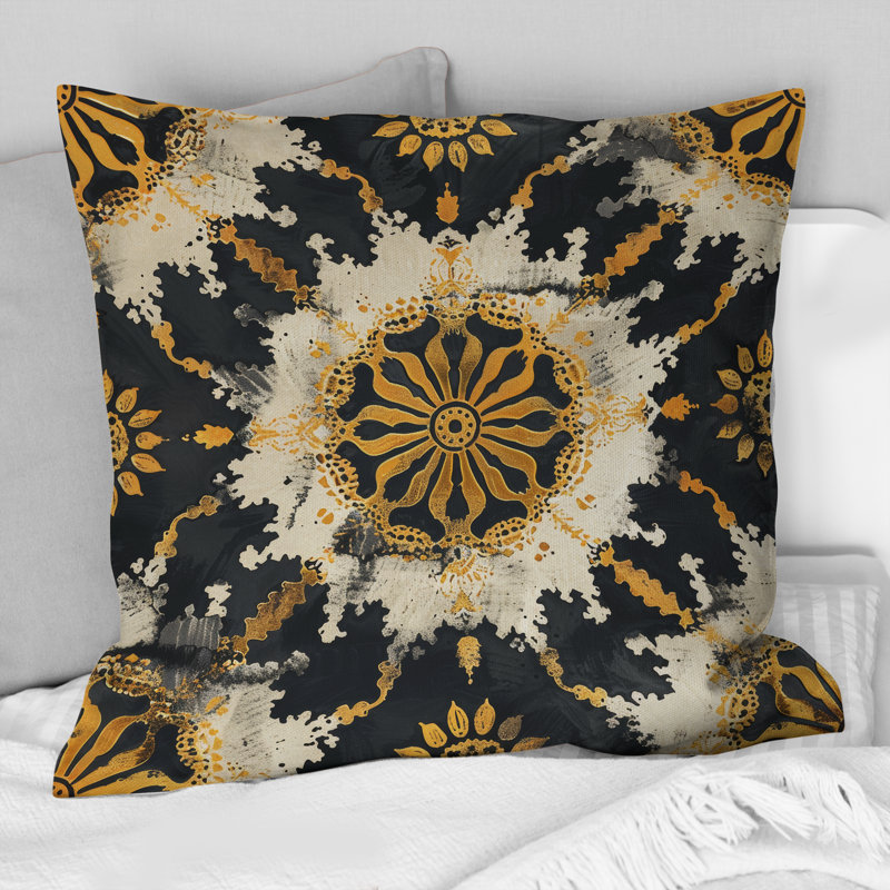 Coussin décoratif traditionnel chinois doré et doré Shibori, H 16 po x l 16 po