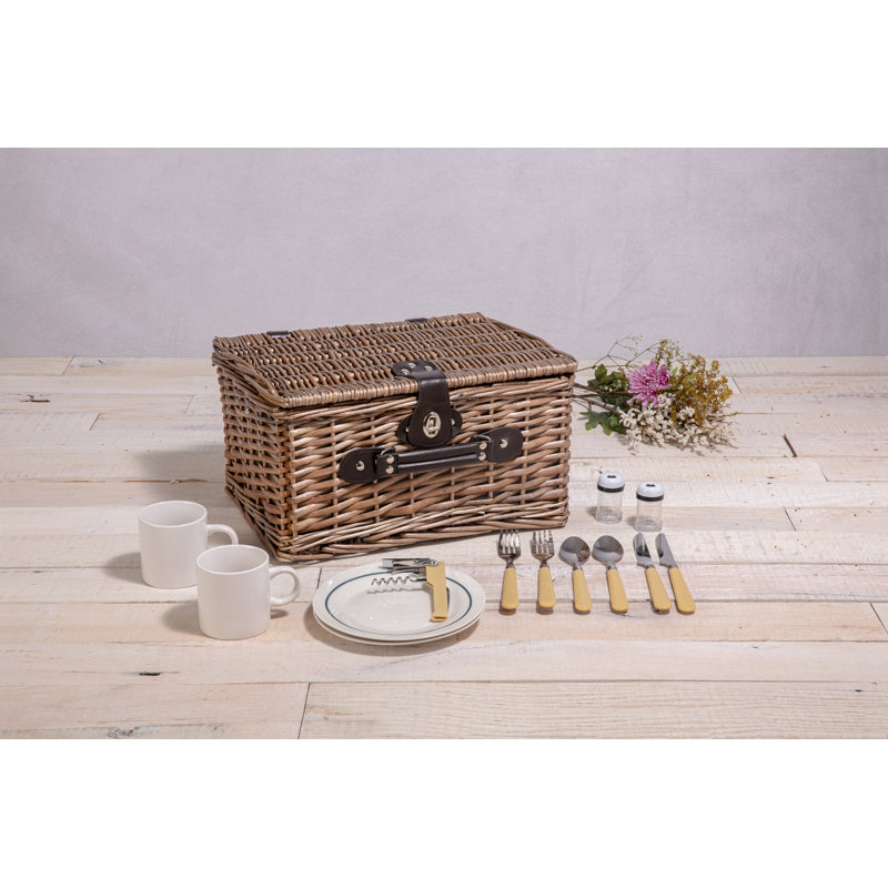 Panier de pique-nique en osier avec ensemble repas Catalina, Brun / Bleu marine