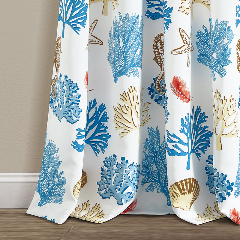 Blue Coral Polyester Blackout Window Panel Set with Grommets