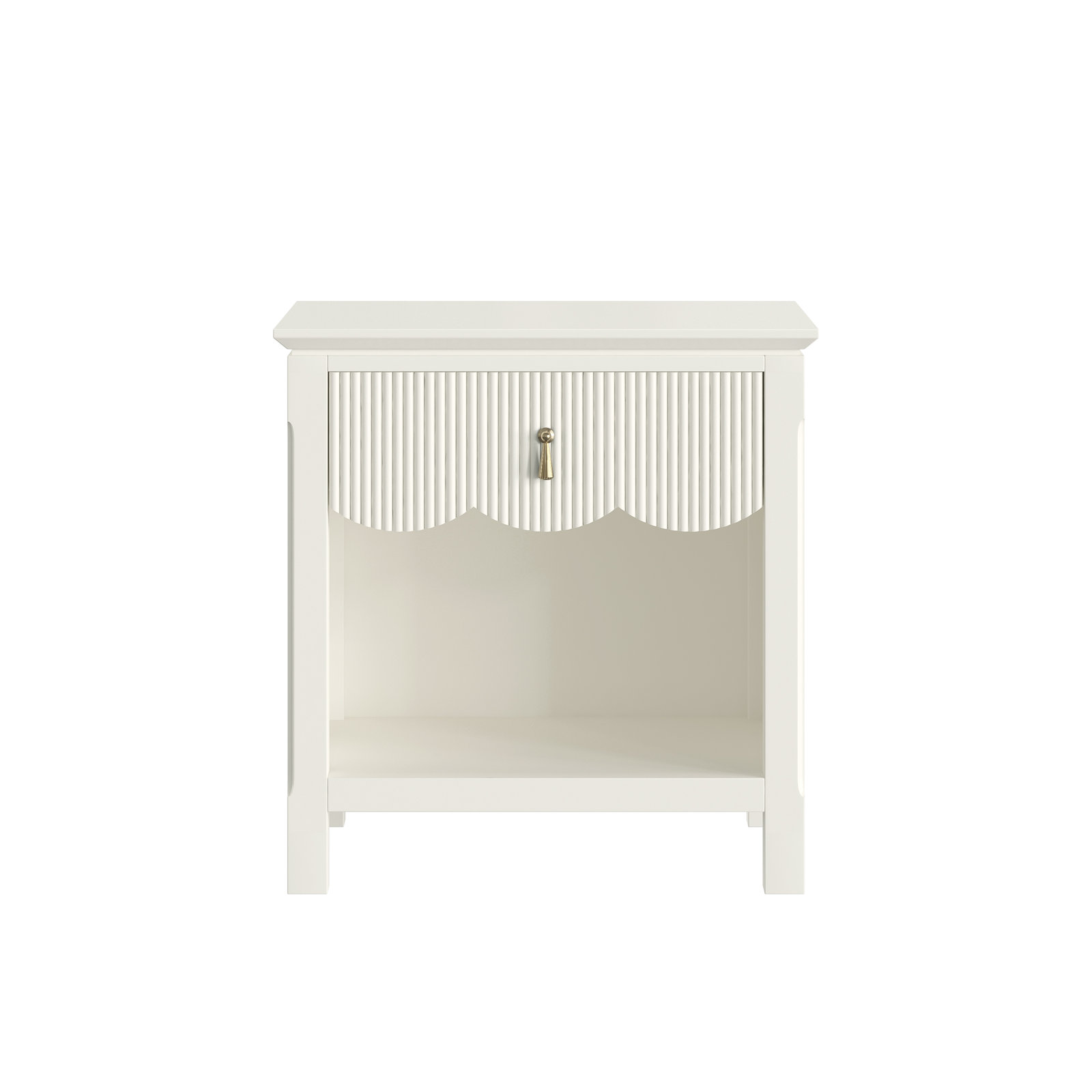 Mortola Wood 1 Drawer Reeded Nightstand, Cream