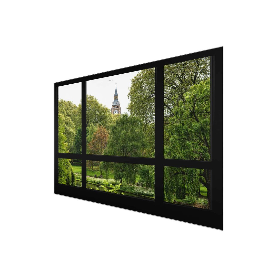 Glasbild Fensterblick über St. James Park auf Big Ben