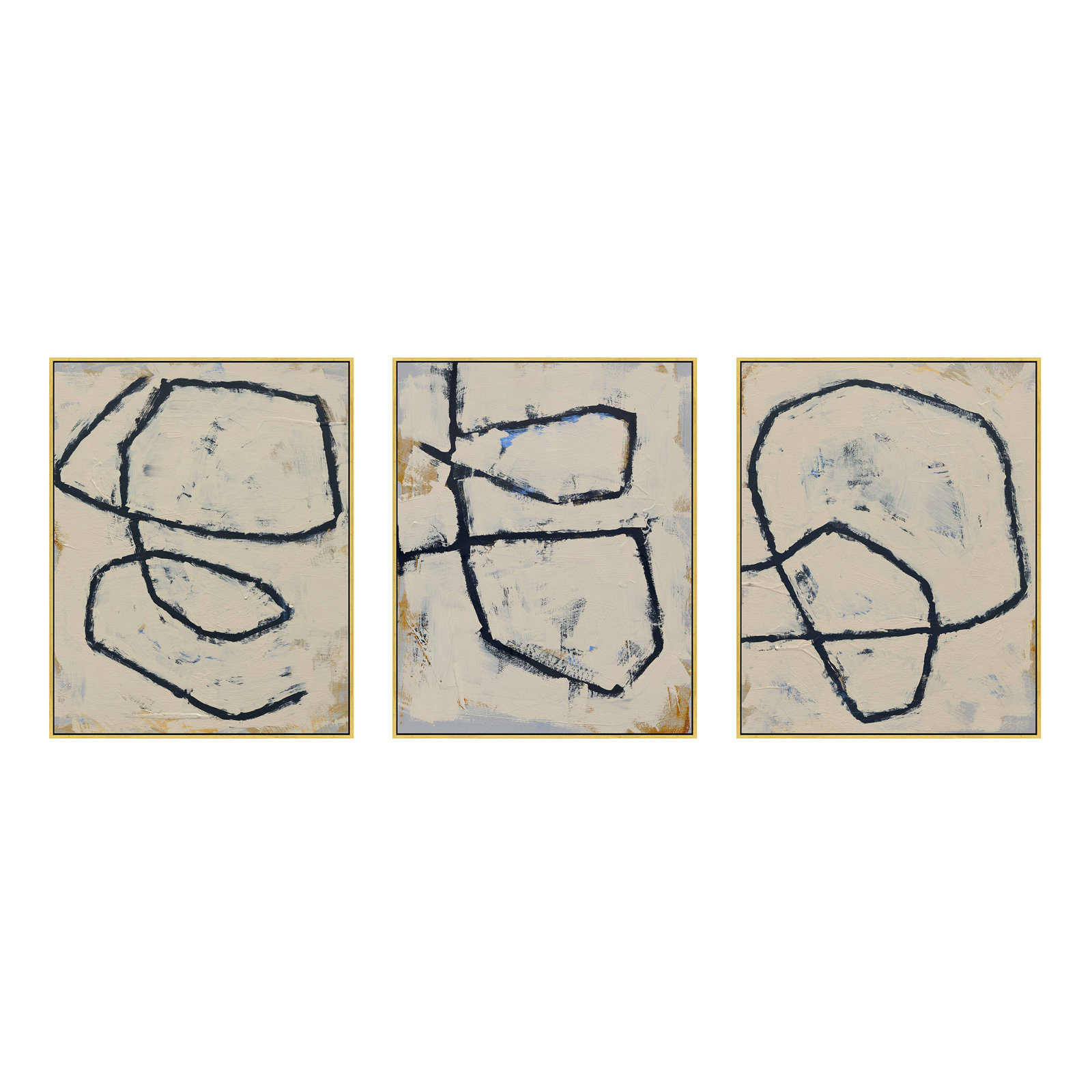 Moser "Twisted 4, 5, 6" 3-Piece Print Set, 38" H x 30" W x 1.25" D, Gold Framed Canvas