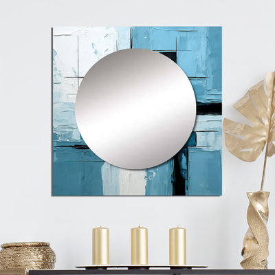 «Isaid - Cubic Blue and White Windows To The Ocean Abstract Square Mirror Wall Art for Bathroom