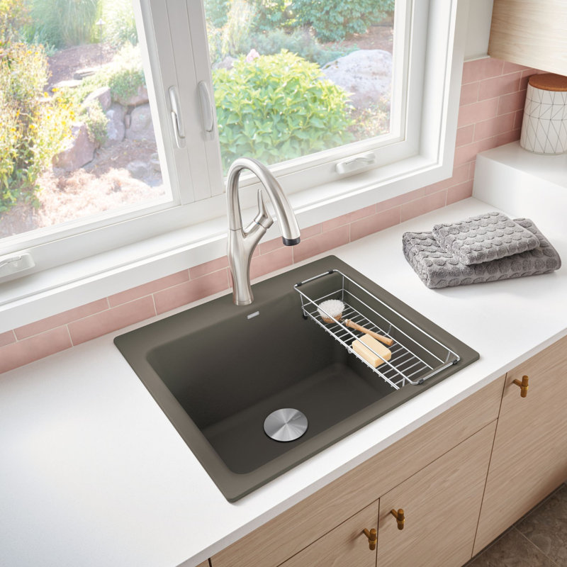 Liven SILGRANIT 25" Single Bowl Dual Mount Laundry Sink - Volcano Gray, Volcano Gray