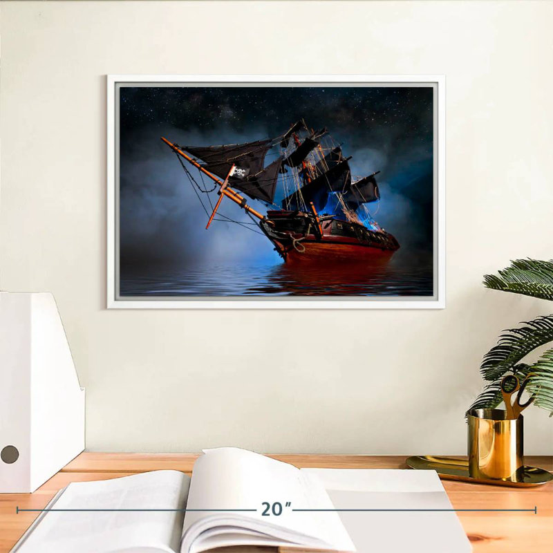 Bateau pirate, Cadre flottant blanc, 13 po x 9 po