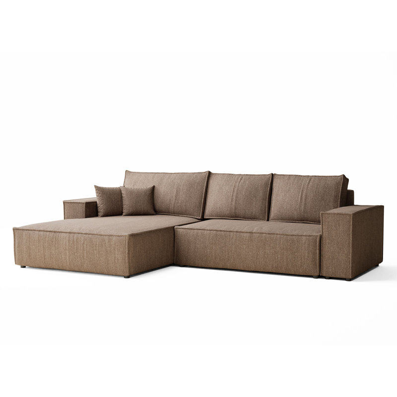 5 Seater Fabric Corner Sofa , Left Hand Facing, Brown Polyester