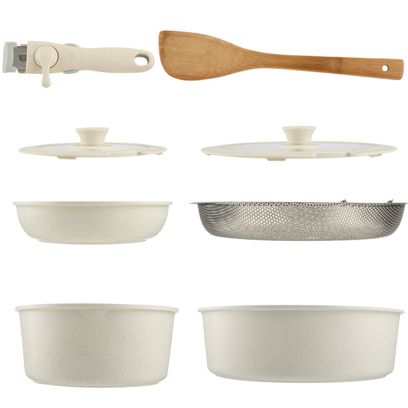 8pc Cookware Set With Handle, Cream