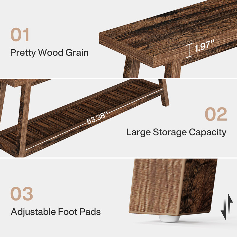 70.9-Inch Rustic Brown Wooden Console Table with Storage