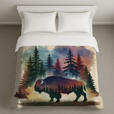 Bison In Forest Scene Duvet Covers