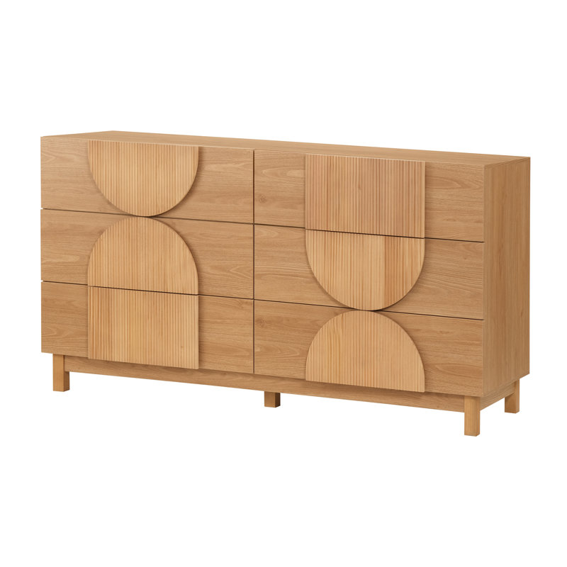 Commode d'appoint avec panneaux cannelés Mid Century Geometrics, Natural