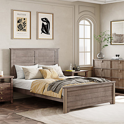 Farmhouse Wooden Platform Twin Size Bed With Panel Design Headboard And Footboard For Teenager -  Ophelia & Co., E107A061CC6749F388D44D1977419D5C