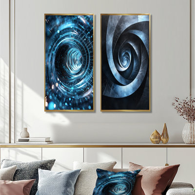 «Blue Fractal Black Hole I», ensemble de 2 pièces d'art abstrait en spirale