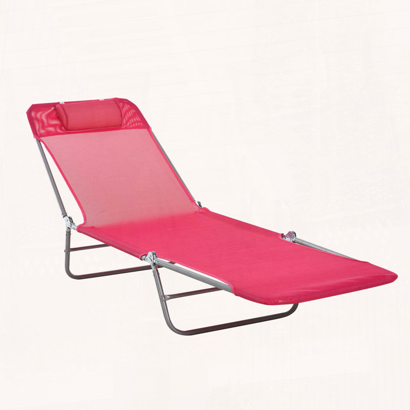 Chaise longue pliante avec siège inclinable à 5 positions et filet, Rose