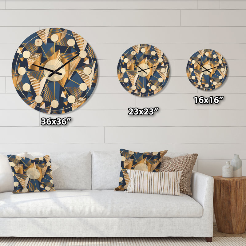 Cubes dorés et bleus - Horloge murale Mid-Century, Moyen