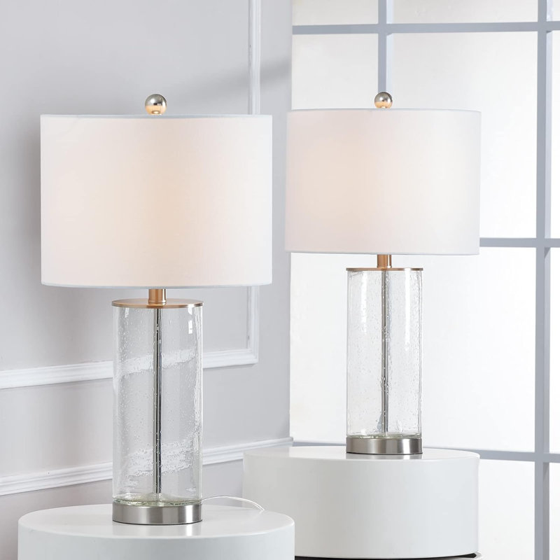 Table Lamp 23.25 inch Glass 2 Pieces White, Silver with Glass Shade