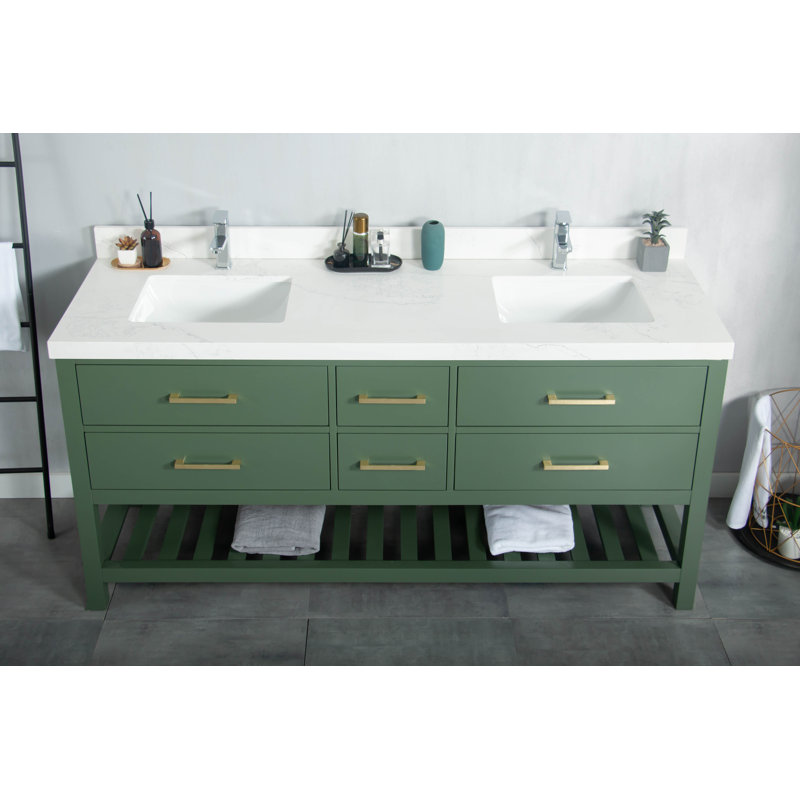 Meuble-lavabo simple l 72 x P 22 x H 36, Empira, Vert, Doré