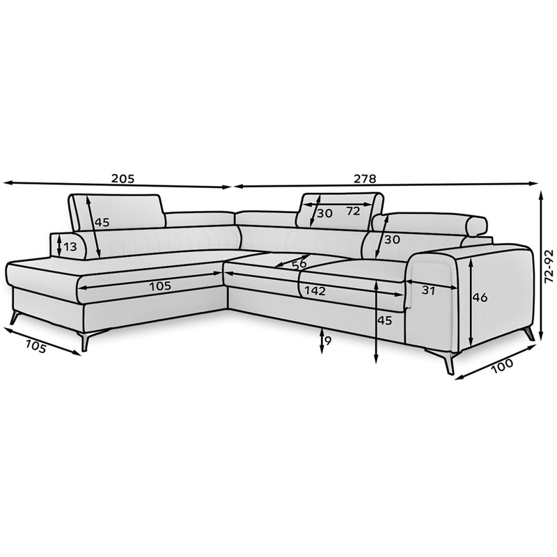 Aimantas 3 Seater Velvet Sofa Bed, Light Grey Velvet, Left Hand Facing