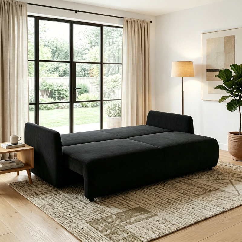 Noah 3 Seater Sofa Bed, Velvety - Black