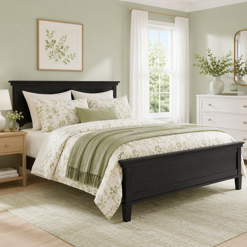 Lit plateforme Mid-Century, Noir, Double