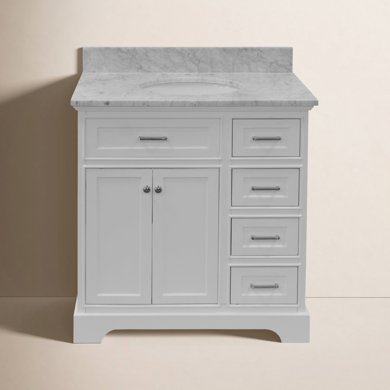 Ronnie 36'' Single Bathroom Vanity, White, Carrara Marble