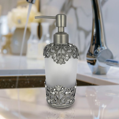 Celestia Frosted Glass Soap Dispenser Elegant Bathroom Accessories for Modern Home or or Christmas Decor